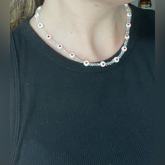 Heart + 3mm Crystal Beaded Handmade Necklace/Chocker - Picture 2 of 2